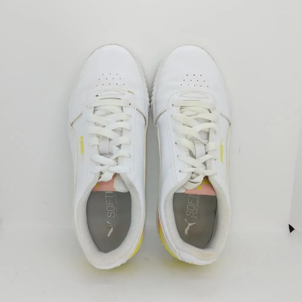 PUMA CARMA Summer Fade Girls Pre-owned White w/Yellow Fade Sneakers - sz. 5 1/2C
